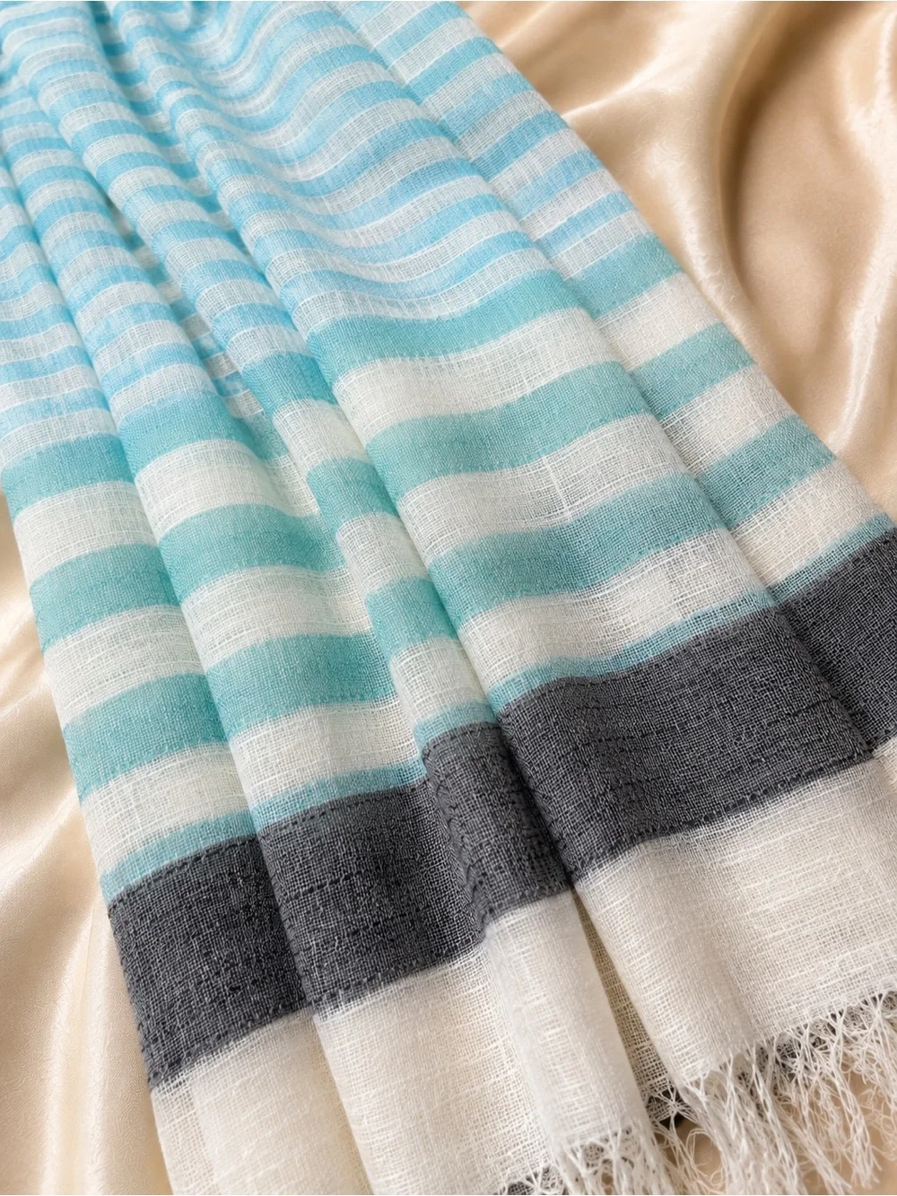 Cejon Aqua and Cream Striped Cotton Bath Towel